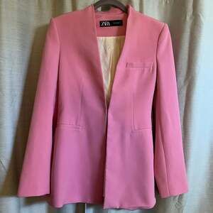 ZARA Women's Pink Lapelless Fitted Blazer Jacket